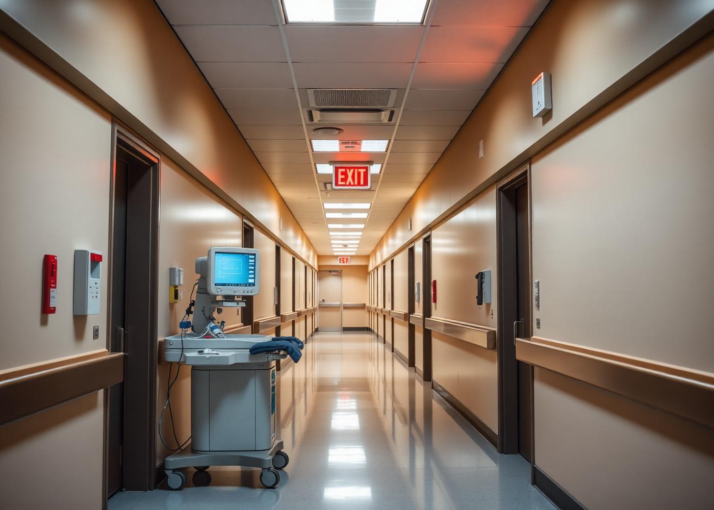 Clinic corridor with equipment supported by backup power